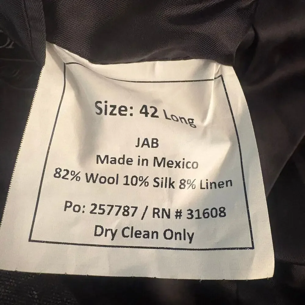 Jos A Bank Sport Coat Sz 42 Long Gray Windowpane Wool Silk Linen Single Breasted